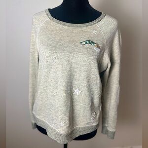 SUNDRY Army Women’s XS Lightweight Gray Cotton Embroidered Stars, Rainbow Cloud